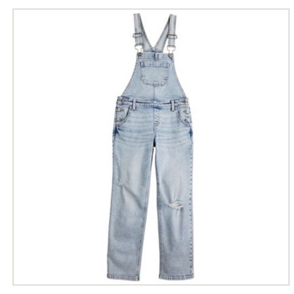 SO Denim Overalls Light Wash Distressed Kids Girls Size 12 Adjustable Straps 90s